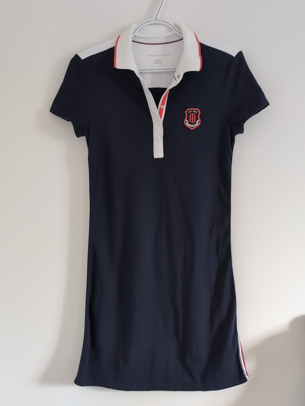 Tommy Hilfiger Navy Polo Dress with White and Red Trim